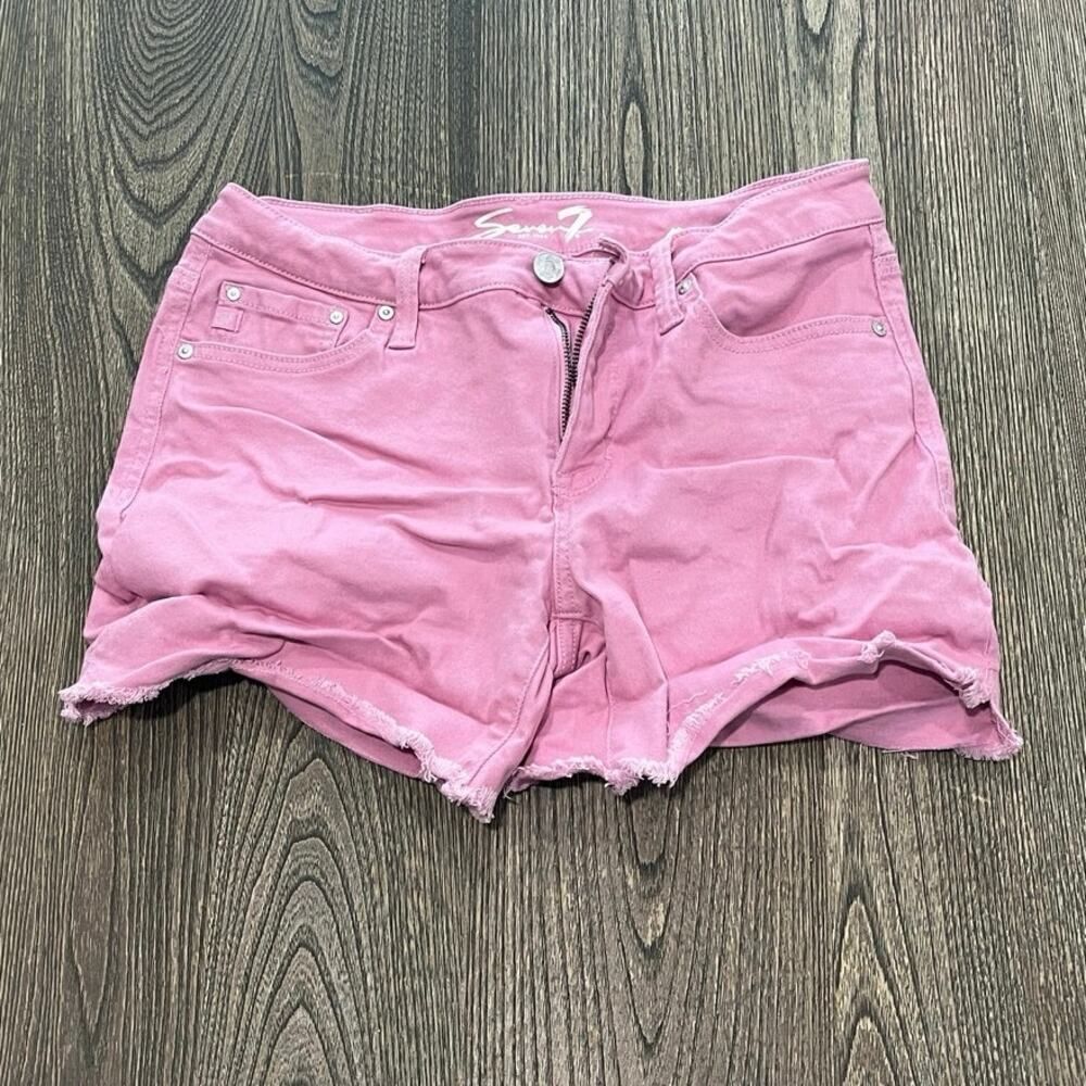 Seven7 Womens Weekend Shorts Mid Rise Cut-Off Raw Hem Denim Stretch Pink Size 6